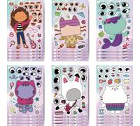 6 fogli di adesivi puzzle per creare visi di cartoni animati, gioco fai da te, puzzle di cartoni animati, giocattolo educativo, idea regalo Policloruri di vinile