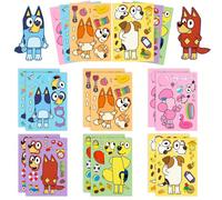 6 fogli di adesivi puzzle per creare volti di Bluey, il cane divertente, Bingo e altri personaggi del cartone animato. Decorazioni, giocattoli e regali fai-da-te per bambini Tagli UnicaPolicloruri di