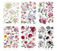 6 fogli di fiori primaverili da strofinare sui trasferimenti vintage con rose per mobili, uccelli, fiori, sfregare su decalcomanie, artigianato in legno, arti fai da te, grande trasferimento 40,6 x