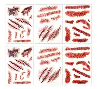6 Fogli Finta Ferita Sanguinante, 21x15cm Impermeabili Tatuaggio di Sangue Tatuaggi Temporanei Cicatrice per Adulti Bambini Trucco Festa in Costume Cosplay