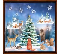 6 Fogli Vetrofanie Natalizie per Finestre, Adesivi Natalizi Finestra Rimovibili Stickers Albero di Natale Animali per Vetrine Vetro Decorazioni Natale Finestra Casa