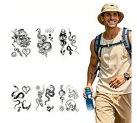 6 foglio Adesivi Per Tatuaggi A Forma Di Serpente, Scuri E Accattivanti, Design A Manica Intera, Segno Tribale Nero, Corpo Di Serpente Della Banda Della Morte.