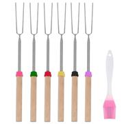6 forchette da barbecue, 1 spazzola a olio rosa, spiedini telescopici, aste in acciaio inox, aste per barbecue, aste retrattili, aste per barbecue marshmallow, adatte per campeggio, feste, giardino