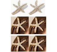 6 Forcine Per Capelli Con Perle Di Stelle Marine, 1 Paio Di Orecchini Con Perle Di Stelle Marine Dorate, Forcine Con Diamanti Glitterati, Gioielli Per Le Vacanze Estive.