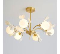 6 Globe Sputnik Milk Glass Mid Century Chandelier Dining Vintage Gold Leaf Branch Farmhouse Ceiling Pendant Light for Bedroom Kitchen Island Living Room