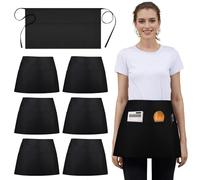 6 grembiuli da cucina, 30 x 60 cm, grembiuli corti da cameriere, grembiule da cucina, grembiule da uomo, unisex, regolabili per la cottura, per la pulizia, la pittura, il giardiniere, il bistrot (nero