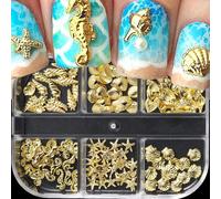6 Grid 3D Ocean Theme Nail Decoration Pendant Alloy Shell Seahorse Starfish Conch 3D Ocean Series Metal Pendant Suitable For Nail Art Jewelry Making Process DIY Nail Charms Nail Gems Nail Suppliesdeco