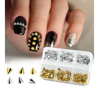 6 Griglie/300pz 3D Mini Borchie per Unghie Punk in Metallo, Punte Coniche Dorate e Argentate per Unghie Gioielli per Unghie Gotiche Rivetti per Unghie in Lega Accessori per Unghie Fai Da Te