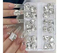 6 griglie di cristalli trasparenti per unghie, diamanti, di lusso, a forma di cuore, quadrati, per nail art, pietre per unghie in vetro scintillante, ciondoli fai da te-ZB97