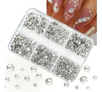 6 griglie di cristalli trasparenti per unghie, diamanti, di lusso, a forma di cuore, quadrati, per nail art, pietre per unghie in vetro scintillante, ciondoli fai da te-ZB017-01