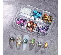6 griglie di fiocchi di conchiglia di abalone per decorazioni nail art 3D, ciondoli irregolari di frammenti di conchiglia, fette di aurora, accessori per manicure fai da te - FA08
