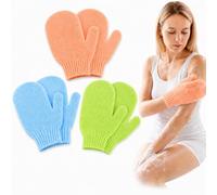 6 guanti esfolianti da bagno e corpo, guanti da doccia in bambù, per rimuovere i peli incarniti e la pelle morta, per doccia, spa, massaggi e rimozione delle cellule morte (blu, verde, arancione)