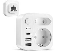 6 in 1 Adattatore Presa Inglese, Adattatore da Viaggio UK 2 USB, 2 tipo C | Adattatore da Viaggio a 2 prese Schuko su tipo G, per Regno Unito, Scozia, Irlanda, Dubai, Maldive, Malta