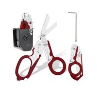 6 In 1 Emergency Shears, Stainless Steel Trauma Shears Foldable, Multi-function Emergency Response Scissors with Holster for Outdoor Camping Rescue Medical (red)