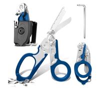 6 In 1 Forbici Pieghevoli, Forbici Soccorso, Pinze Tattiche Pieghevoli Con Taglierina Cinghia E Interruttore Vetro Per Soccorso (Blu)