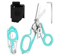 6 In 1 Forbici Pieghevoli, Forbici Soccorso, Pinze Tattiche Pieghevoli Con Taglierina Cinghia E Interruttore Vetro Per Soccorso (Azzurro)