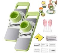 6-in-1 Mandolina per Verdure, Tagliaverdure Multifunzionale con 6 Lame in Ccciaio Inossidabile, Utensili da Cucina per Affettare, Grattugiare, Tagliare a Julienne e a Cialda (2PCS)