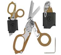 6 in 1 Multi-Function Pieghevole Forbici Trauma con fondina compatibile, Forbici di risposta di emergenza Outdoor Camping Rescue Tools con Strap Cutter e Glass Breaker (Tan)