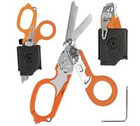 6 in 1 Multi-Function Pieghevole Forbici Trauma con fondina compatibile, Forbici di risposta di emergenza Outdoor Camping Rescue Tools con Strap Cutter e Glass Breaker (Arancione)