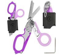 6 in 1 Multi-Function Pieghevole Forbici Trauma con fondina compatibile, Forbici di risposta di emergenza Outdoor Camping Rescue Tools con Strap Cutter e Glass Breaker (Viola)