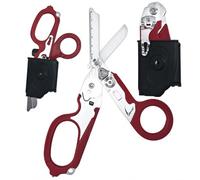 6 in 1 Multi-Function Pieghevole Forbici Trauma con fondina compatibile, Forbici di risposta di emergenza Outdoor Camping Rescue Tools con Strap Cutter e Glass Breaker (Rosso)