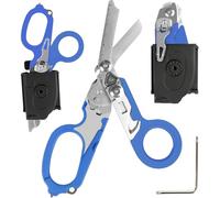 6 in 1 Multi-Function Pieghevole Forbici Trauma con fondina compatibile, Forbici di risposta di emergenza Outdoor Camping Rescue Tools con Strap Cutter e Glass Breaker (Blu)
