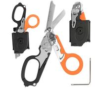 6 in 1 Multi-Function Pieghevole Forbici Trauma con fondina compatibile, Forbici di risposta di emergenza Outdoor Camping Rescue Tools con Strap Cutter e Glass Breaker (Nero & Arancione)