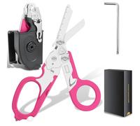 6 in 1 Multi-Function Pieghevole Forbici Trauma con fondina compatibile, Forbici di risposta di emergenza Outdoor Camping Rescue Tools con Strap Cutter e Glass Breaker (Rosa)