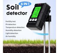 6 in 1 Rilevatore di terreno Tester del suolo pH Temperatura Umidità Luce solare Umidità dell'aria Misuratore di fertilità nutriente Strumento da giardinaggio