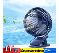 6 Inch Mini Cooling Fan Mute 4800mAH 4-Speed with Light with Clip (Blue) IT