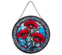 6-Inch Poppy Design Stained Glass Suncatcher - Vibrant Window Decor