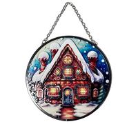 6-Inch Stained Glass Gingerbread House Suncatcher - Holiday Window Decor