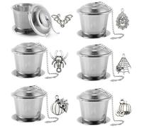 6 infusori da tè in acciaio inox, design creativo ragno, zucca e pipistrello, colini da tè sfusi per foglie sfuse, include ganci per appendere per una facile infusione