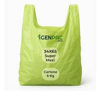 6 Kg Buste Spesa Biodegradabili Verdi con Manico, Misura 34x65 cm, Circa 180 Pezzi a Scatola, Shopper Compostabili per Alimenti, Sacchetti Extra Resistenti (MISURA SUPER MAXI)