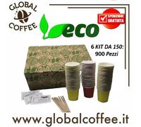 6 Kit Accessori Da 150 : Bicchierini Carta Palettine Bustine Zucchero ECOLOGICO
