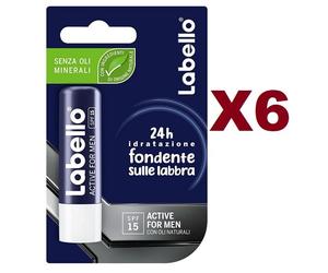 6 LABELLO ACTIVE MEN Spf15 BURROCACAO STICK LABBRA IDRATANTE OLI NATURALI