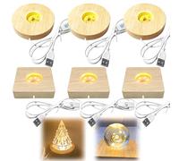 6 lampadine a LED in legno, 3 rotonde + 3 rettangolari, illuminazione in legno regolabile, base luminosa a LED, 3 colori, supporto USB per sfere di cristallo, vetro, gioielli, acrilico e resina