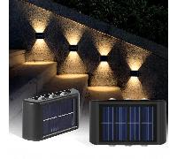 6 LED Luci solari da esterni a luce su/giù a prova d'acqua, applique moderna che si illumina con sensore di luce solare, apparecchio da parete a luce esterna nera per casa, giardino, portico (Luce cal