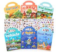 6 libri di adesivi riutilizzabili per bambini, libro di adesivi 3D per bambini, libro di adesivi portatile per 2-4 anni, adesivi Puffy: dinosauro, animali, mondo subacqueo, fattoria, spazio, veicolo