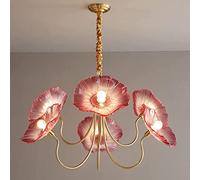 6-Light Home Decoration Minimalism Pink Glass Chandelier Leaf Decorate Lighting Fixtures Mid Century Large Gold Pendant Lamp for Living Room Bedroom Kitchen Hallway Restaurant