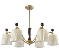 6 Lights Dining Room Mid Century Chandelier with Pleated Fabric Shade Vintage Gold Farmhouse Ceiling Pendant Light Industrial Hanging Lamp for Bedroom Kitchen Island