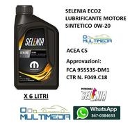 6 LITRI OLIO MOTORE ORIGINALE SELENIA ECO2 0W-20 ACEA C5 FCA 9.55535-DM1