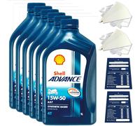 6 Litri Originale Shell Advance 4T AX 7 15W50 Olio Motore Moto 600074503 Set