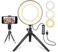 6" Luce ad Anello LED, Ring Light con Treppiede per Video YouTube e Trucco, Luce per Selfie con Supporto per Telefono, 3 modalità di luce e 11 livelli di luminosità
