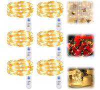 6 luci a LED a batteria con timer, 2 m, 20 luci con batteria, a batteria, funzionamento a batteria, per feste, matrimoni, illuminazione decorativa (6, bianco caldo)