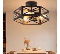 6 luci a soffitto Semi Flush Mount, lampada moderna per il soggiorno in fattoria, lampada nera, lampada a soffitto moderna a gabbia esagonale in metallo per cucina bagno (Calibro Euro a 3 teste)