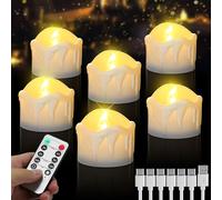 6 lumini a LED ricaricabili con telecomando, funzione timer, luce bianca calda, senza fiamma, ricaricabili tramite USB, per decorazione della casa, matrimonio, Natale, Halloween