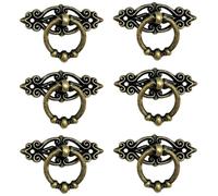 6 maniglie antiche ad anello con viti, in ottone anticato