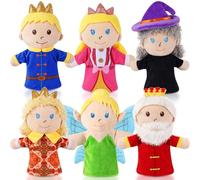6 marionette a forma di castello, fiabe regina e re, principessa e principe, elfo e strega, giocattoli di peluche per bambini, narrazione immaginativa, per insegnare all'asilo (6 cartoni animati)