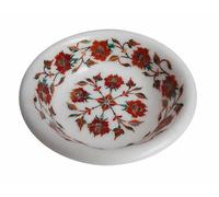 6 " Marmo Bianco Decorativo Frutta Ciotola Pietre Semi Preziose Inserto Casa